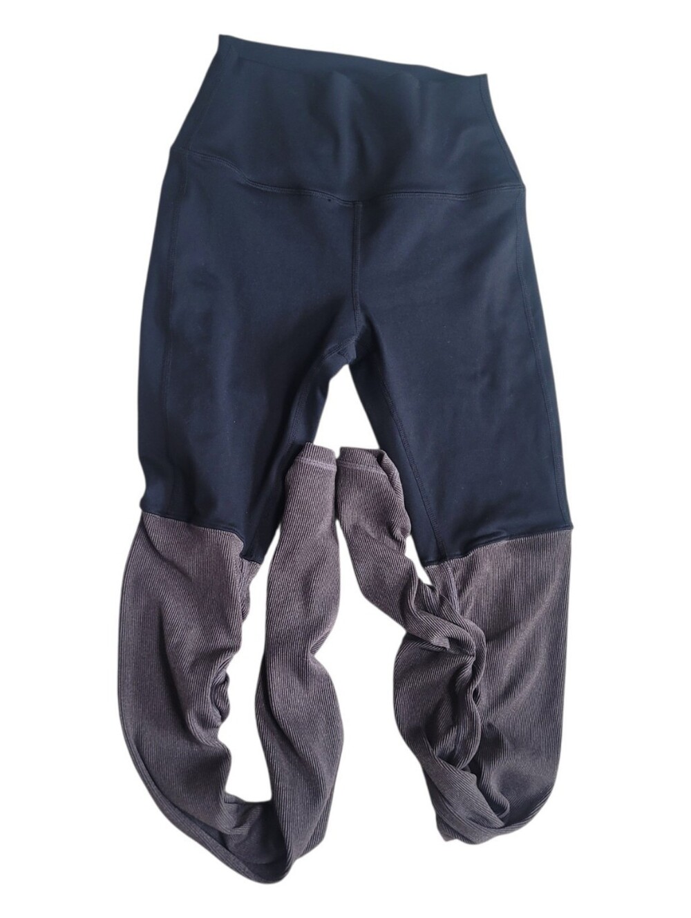 Alo Yoga Goddess Leggings Black Gray Ribbed Leg Warmer Colorblock Size XS - Picture 4 of 6
